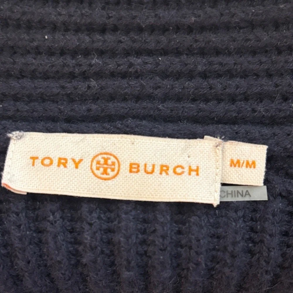 Tory Burch Navy Blue Wool Cashmere Wrap Sweater‎ Rolled Neck Women's size Medium